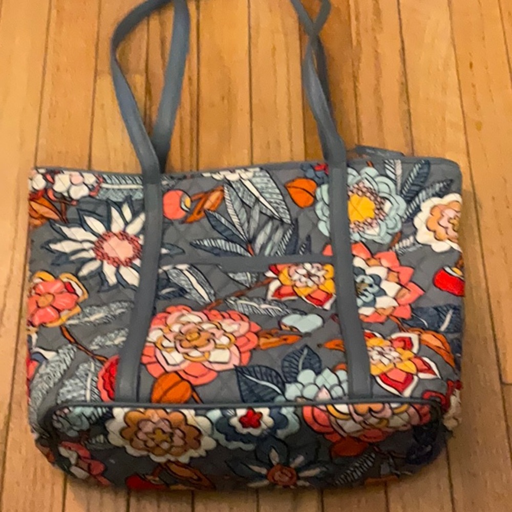 Floral Tote Bag - Blue and Multicolor